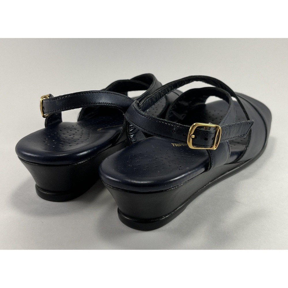 SAS Caress Wedge Sandals Navy Size 7 M Blue Slingback Leather Tripad Comfort - Picture 5 of 11